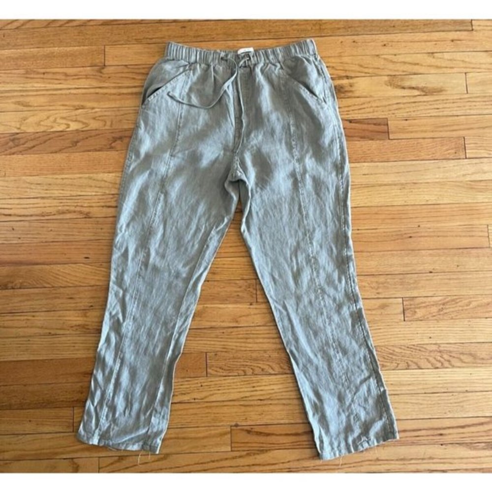 Nicole‎ Miller New York Women Pants Cropped Medium Green 100 Linen Lagenlook